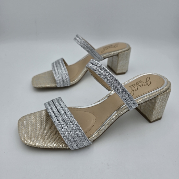 NWOT Jewel Badgley Mischka Heat Textured Block Heel Mule Slide Sandals, Silver 6 - Picture 7 of 16